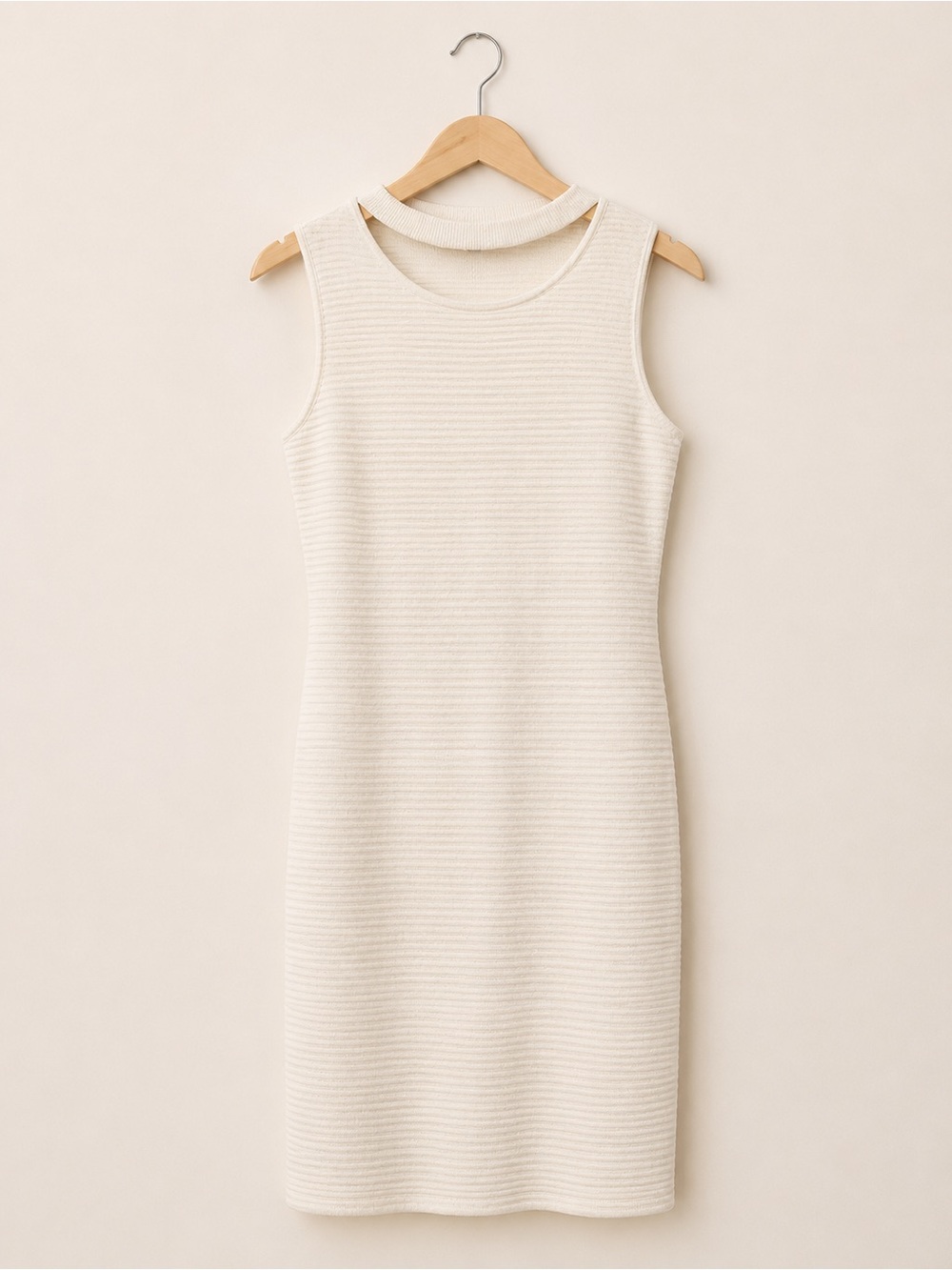 Dynamite White Ribbed Bodycon Dress | Mock Neck Cutout | Size Large